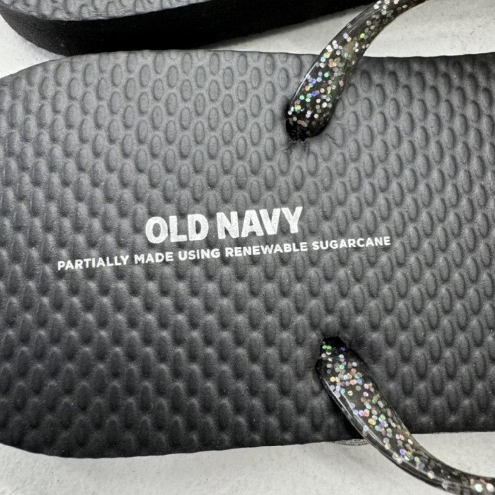 SPARKLE Old Navy Flip Flops Shoes Pool Slippers Black Glitter Charcol 8M NEW NWT - Picture 4 of 5
